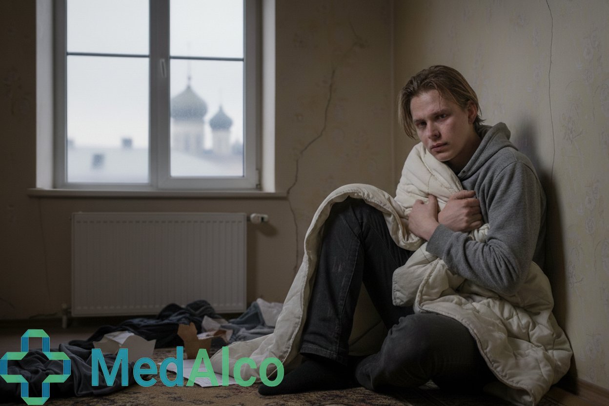 Человек страдающий от наркотической ломки